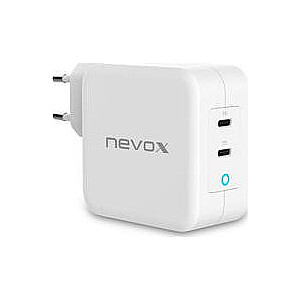 Nevox 100 W DUAL USB-C maitinimo tiekimas – (PD) GaN įkroviklis, baltas