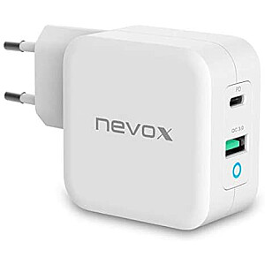 Nevox 65 W USB – C maitinimo tiekimas (PD) + Q3.0 įkroviklis (baltas)