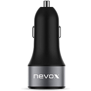Nevox USB PD Type C + QC 3.0 automobilinio įkroviklio adapterio įkroviklis (juodas)