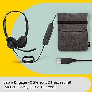 „Jabra Engage 40“, ausinės (juoda, stereofoninė, UC, USB-A, „Inline Link“)