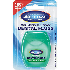 ACTIVE ORAL CARE Mint dantų siūlas mėtinis dantų siūlas, vaškuotas fluoru 100 metrų