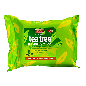 BEAUTY FORMULAS Tea Tree Cleansing Wipes veido valymo servetėlės 30 vnt.