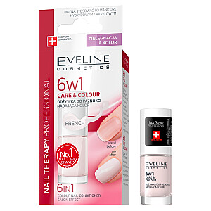 EVELINE Nail Therapy Care&Color 6in1 nagų kondicionierius, suteikiantis prancūzišką spalvą, 5ml