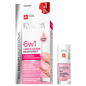 EVELINE Nail Therapy Professional 6in1 priežiūros ir spalvos blizgantis rožinis nagų kondicionierius 5 ml