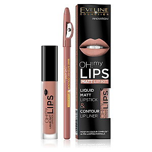 EVELINE Oh My Lips Liquid Matt Lipstick&Contour Lip Liner матовая помада и карандаш для губ 4,5 мл + 1 шт. 01 нейтральный нюдовый