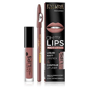 EVELINE Oh My Lips Liquid Matt Lipstick&Contour Lip Liner matiniai lūpų dažai ir lūpų pieštukas 4,5 ml + 1 vnt. 02 Pieninis šokoladas