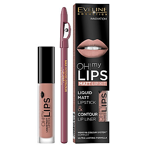 EVELINE Oh My Lips Liquid Matt Lipstick&Contour Lip Liner matiniai lūpų dažai ir lūpų pieštukas 4,5 ml + 1 vnt. 08 Graži rožė