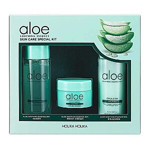 HOLIKA HOLIKA SET Aloe Soothing Essence Skin Care Special Kit Drėkinamasis veido tonikas 50 ml + Drėkinamasis lengvas veido kremas 20 ml + Drėkinamoji veido emulsija 50 ml