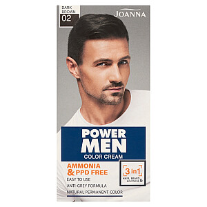 JOANNA Power Men 3in1 kreminiai dažai plaukams, barzdai, ūsams 02, tamsiai rudi, 30 g
