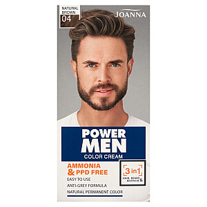 JOANNA Power Men Color Cream 3in1 Plaukų, barzdos ir ūsų dažai vyrams 04 Natūralūs rudi 30g
