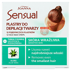 JOANNA Sensual juostelės veido depiliacijai Alavijas 12 vnt + alyvuogių raminamasis dirginimas 10 ml