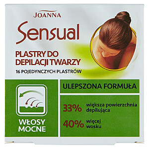 JOANNA Sensual juostelės veido depiliacijai, stipriems plaukams, 16 vnt + alyvuogių aliejus, raminantis sudirgimus, 10 ml