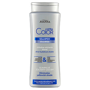 JOANNA Ultra Color System šampūnas šviesiems, šviesiems ir pilkiems plaukams Šampūnas šviesintiems ir pilkiems šviesiems plaukams, suteikiantis platininį atspalvį 400 ml