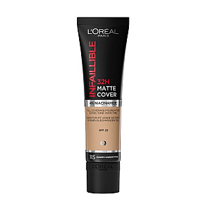 L'OREAL Infallible 32H Matte Cover Foundation ilgalaikis matinis pagrindas 115 Šiltas apatinis atspalvis / Aukso smėlio spalvos 30 ml