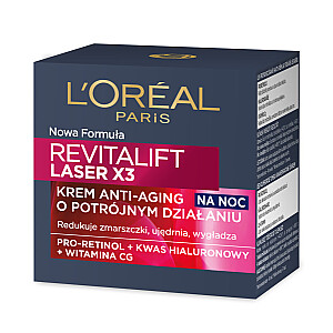 L'OREAL Revitalift Laser X3 Anti-Age kreminė kaukė regeneruojanti terapija nakčiai 50ml