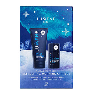 LUMENE SET Raikas gaivus rytinis drėkinamasis kūno ir plaukų prausiklis 200 ml + apsauginis dezodorantas 24 val. 70 g dušo želė + antiperspirantinė lazdelė