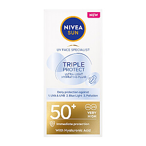 NIVEA Sun UV Triple Protect Sun Cream Fluid SPF50+ drėkinamasis veido balzamas 40 ml