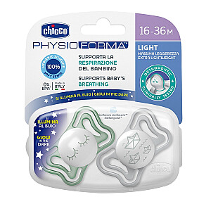 Silikoninis žindukas CHICCO Physio Light 16-36M Lumi 2 vnt.