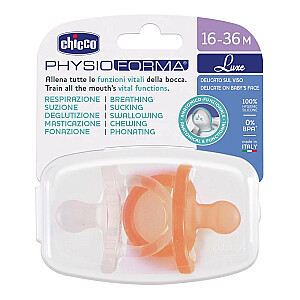 Silikoninis spenelis CHICCO Physioforma Luxe 16-36m Oranžinė, Skaidrus 2 vnt.