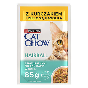 PURINA Cat Chow plaukų gniūžtė su vištiena ir pupelėmis – šlapias kačių maistas – 4 x 85 g