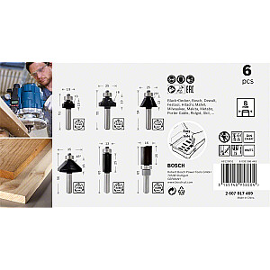 Bosch briaunų ir briaunų pjaustytuvų rinkinys, 6 vnt (8 mm)