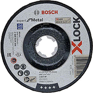 Bosch grublėtas X-LOCK Expert metalinis, 125 mm alkūninis šlifavimo diskas (125 x 6 x ilgis 22,23 mm)