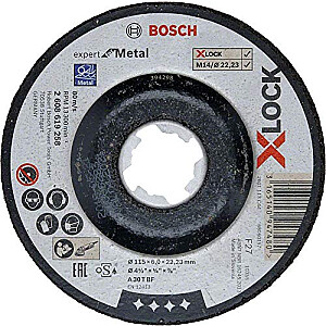 Bosch grublėtas X-LOCK Expert metalinis šlifavimo diskas 115 mm (115 x 6 x ilgis 22,23 mm)