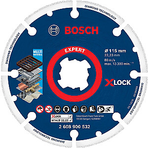 Алмазный металлический диск Bosch X-LOCK 115 мм, отрезной диск 2608900532