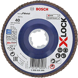 Зубчатая стопорная шайба Bosch X-LOCK X571 Best for Metal, 125 мм, шлифовальный диск (O 125 мм, K 120, прямая версия)