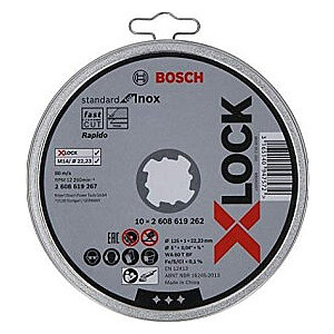 Bosch X-LOCK Standartinis pjovimo diskas skirtas Inox 125 mm, tiesus (10 vnt., 125 x 1 x 22,23 mm)