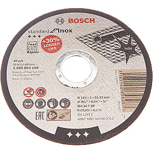 Pjovimo diskas Bosch Standard for Inox, Rapido, dėžė 115x1mm (10 vnt., WA 60 T BF)