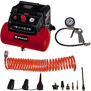 Комплект Einhell Compressor TC-AC 190/6/8 OF (красный/черный, 1200 Вт, насос для подкачки шин, шланг для сжатого воздуха)
