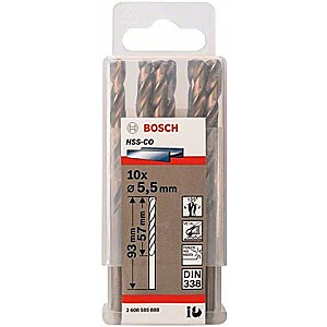 Sukamasis grąžtas metalui Bosch HSS-Co, DIN 338, 5,5 mm (10 vnt., darbinis ilgis 57 mm)