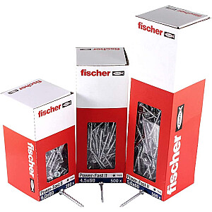 Medienos drožlių plokštės varžtas FISCHER Power-Fast II 5.0x120 su įgilinta galvute TX (50 vnt., dalinis sriegis, cinkuotas)