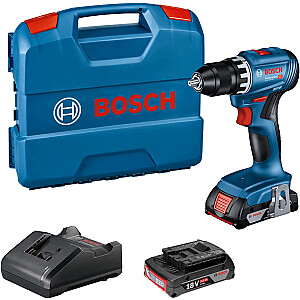 Akumuliatorinis gręžtuvas Bosch GSR 18V-45 Professional, 18 V (mėlyna/juoda, 2 ličio jonų akumuliatoriai 2,0 Ah, L korpusas)