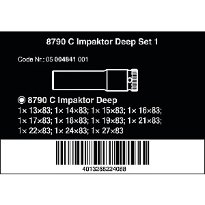 Wera 8790 C Impaktor Deep Set 1, 11 vnt., kištukinis raktas (juodas, 1/2", medžiaginėje dėžutėje)