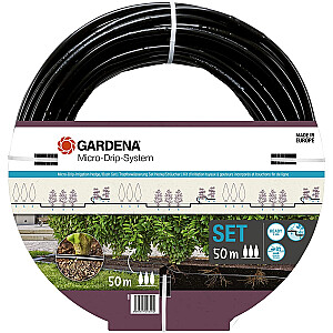 Комплект капельного орошения Gardena Micro-Drip-System для живой изгороди/кустов, 50 метров, капельницы (черные, модель 2023, надземные и подземные)