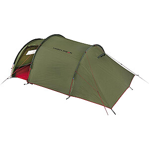 High Peak Tunnel Tent Falcon 3 (žalia/raudona, 2023 m. modelis, su bagažo kojele)