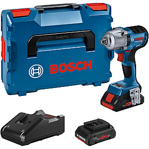 Аккумуляторный ударный гайковерт Bosch GDS 18V-450 HC Professional, 18 В (синий/черный, 2 литий-ионных аккумулятора ProCORE18V 4,0 Ач, модуль Bluetooth, в L-BOXX)