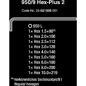 Wera 950/9 L-raktų rinkinys Hex-Plus 2, 9 vnt., atsuktuvas (su fiksavimo segtuku)