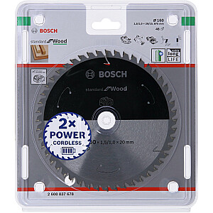 Diskinio pjūklo diskas Bosch Standard for Wood, 160 mm, 48Z (skersmuo 20 mm, akumuliatoriniams pjūklams)