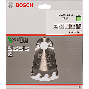 Diskinio pjovimo diskas Bosch Optiline Wood, 160 mm, 24 dantukai