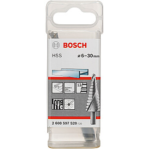 Ступенчатое сверло Bosch HSS, 6–30 мм (13 ступеней, со спиральной канавкой)