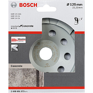 „Bosch“ standartinis betono deimantinis diskinis 125 mm šlifavimo diskas (22,23 mm skersmens, skirtas betono ir kampiniams šlifuokliams)