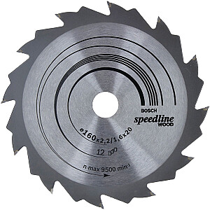 Diskinio pjūklo diskas Bosch Speedline Wood, 160 mm, 12Z (skersmuo 20 mm, diskiniams pjūklams)