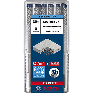 Smūginis grąžtas Bosch Expert SDS-plus-7X, 6 mm, 30 vnt (darbinis ilgis 50 mm)