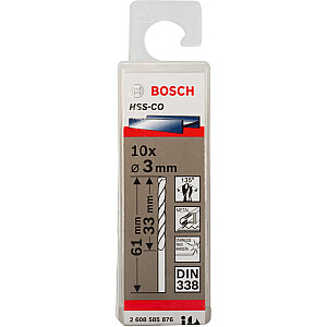 Sukamasis grąžtas metalui Bosch HSS-Co, 3 mm (darbinis ilgis 33 mm, 10 vnt.)