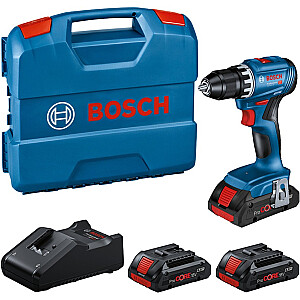 Akumuliatorinis gręžtuvas / suktuvas Bosch GSR 18V-45 Professional, 18 voltų (mėlyna/juoda, 3 ProCORE18V 4,0 Ah ličio jonų akumuliatoriai, L korpuse)