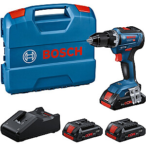 Akumuliatorinis gręžtuvas / suktuvas Bosch GSR 18V-55 Professional, 18 voltų (mėlyna/juoda, 3 ProCORE18V 4,0 Ah ličio jonų akumuliatoriai, L korpuse)