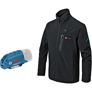 Bosch Heat+Jacket GHJ 12+18V komplektas, 3XL dydis, darbo rūbai (juoda, su įkrovimo adapteriu GAA 12V-21, 1x 12 V baterija)